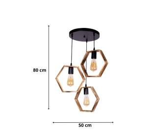 Φωτιστικό οροφής Esela III Megapap E27 ξύλινο τρίφωτο χρώμα φυσικό - καρυδί 50x40x8