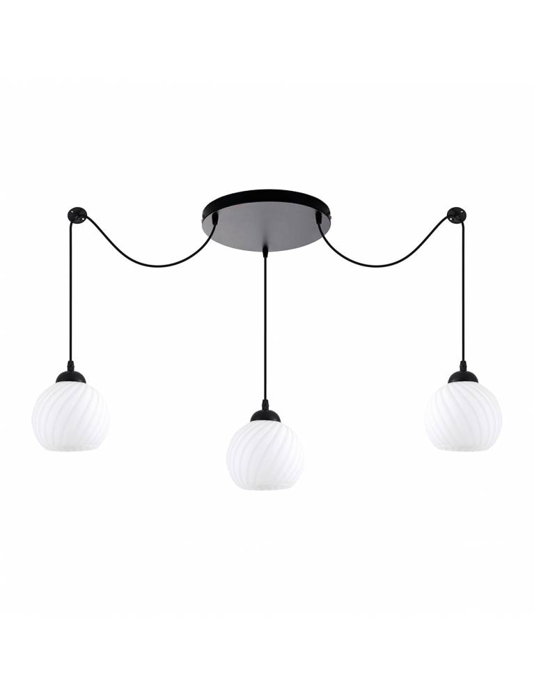 KQ 8865-3A SWIRL BLACK PENDANT WITH WHITE GLASSES Ε3