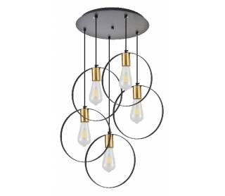 KQ 9016-5P HOOP PENDANT BLACK & BRUSHED BRASS+