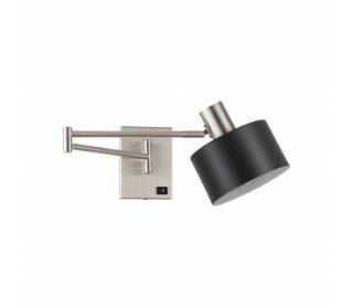 SE21-NM-52-MS1 ADEPT WALL LAMP Nickel Matt Wall lamp with Switcher and Black Metal Shade+