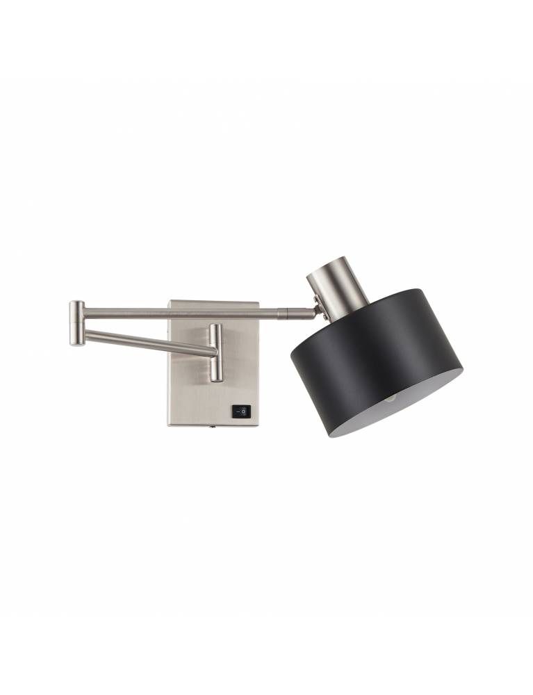 SE21-NM-52-MS1 ADEPT WALL LAMP Nickel Matt Wall lamp with Switcher and Black Metal Shade+