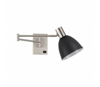 SE21-NM-52-MS2 ADEPT WALL LAMP Nickel Matt Wall lamp with Switcher and Black Metal Shade+