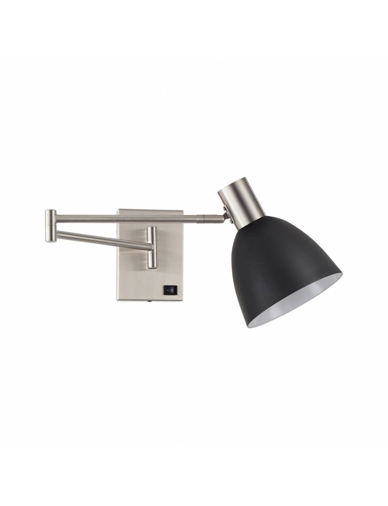 SE21-NM-52-MS2 ADEPT WALL LAMP Nickel Matt Wall lamp with Switcher and Black Metal Shade+