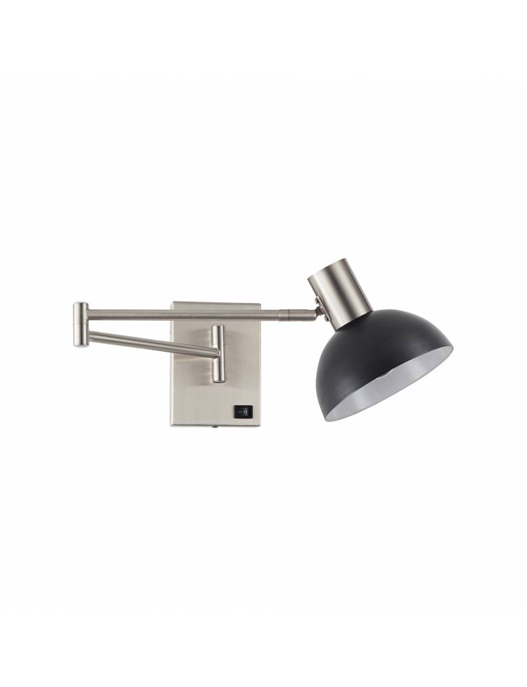 SE21-NM-52-MS3 ADEPT WALL LAMP Nickel Matt Wall lamp with Switcher and Black Metal Shade+