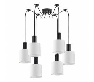 SE21-BL-4-BL6-SH1 ADEPT TUBE Black Pendant White Fabric Shade+