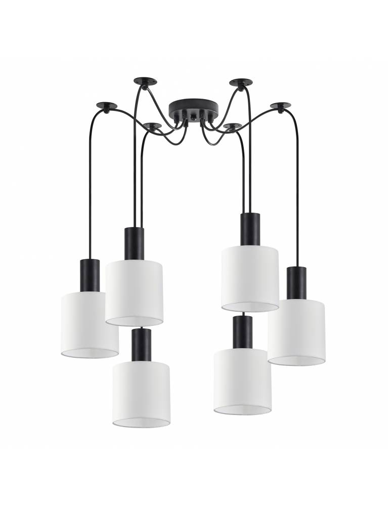 SE21-BL-4-BL6-SH1 ADEPT TUBE Black Pendant White Fabric Shade+