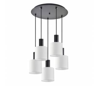 SE21-BL-4-5BL-SH1 ADEPT TUBE Black Pendant White Fabric Shade+