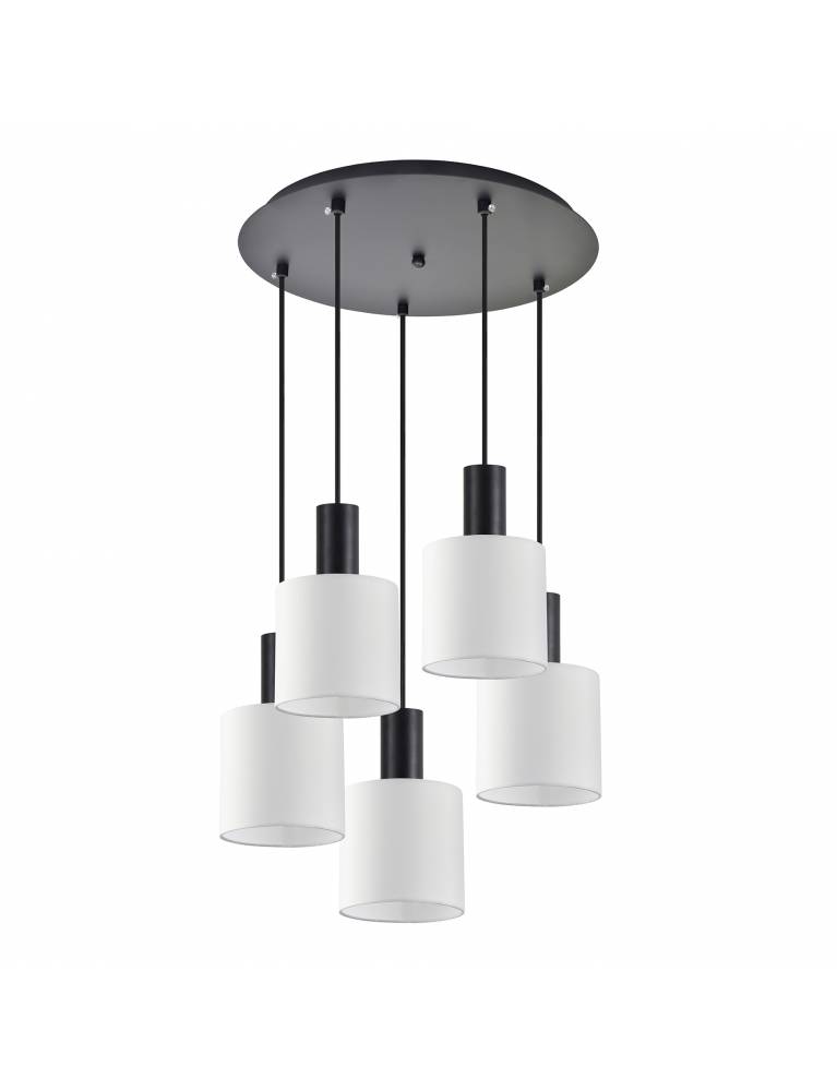 SE21-BL-4-5BL-SH1 ADEPT TUBE Black Pendant White Fabric Shade+