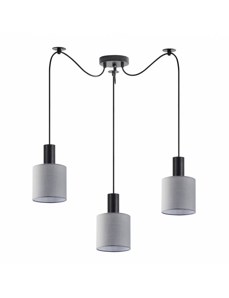 SE21-BL-4-BL3-SH2 ADEPT TUBE Black Pendant Grey Fabric Shade+