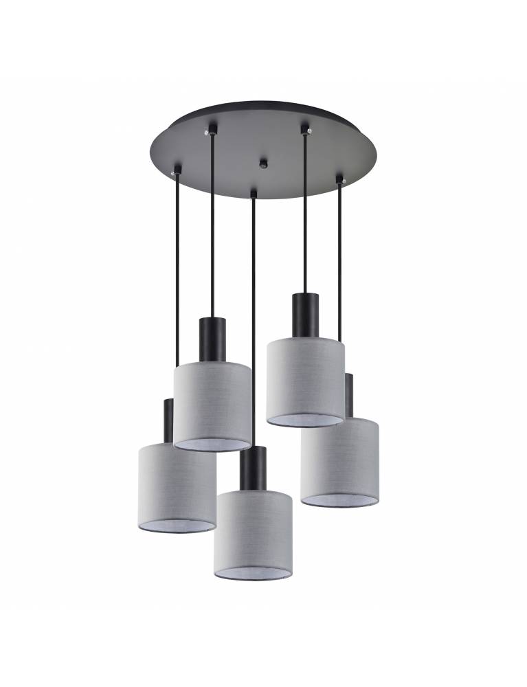 SE21-BL-4-5BL-SH2 ADEPT TUBE Black Pendant Grey Fabric Shade+