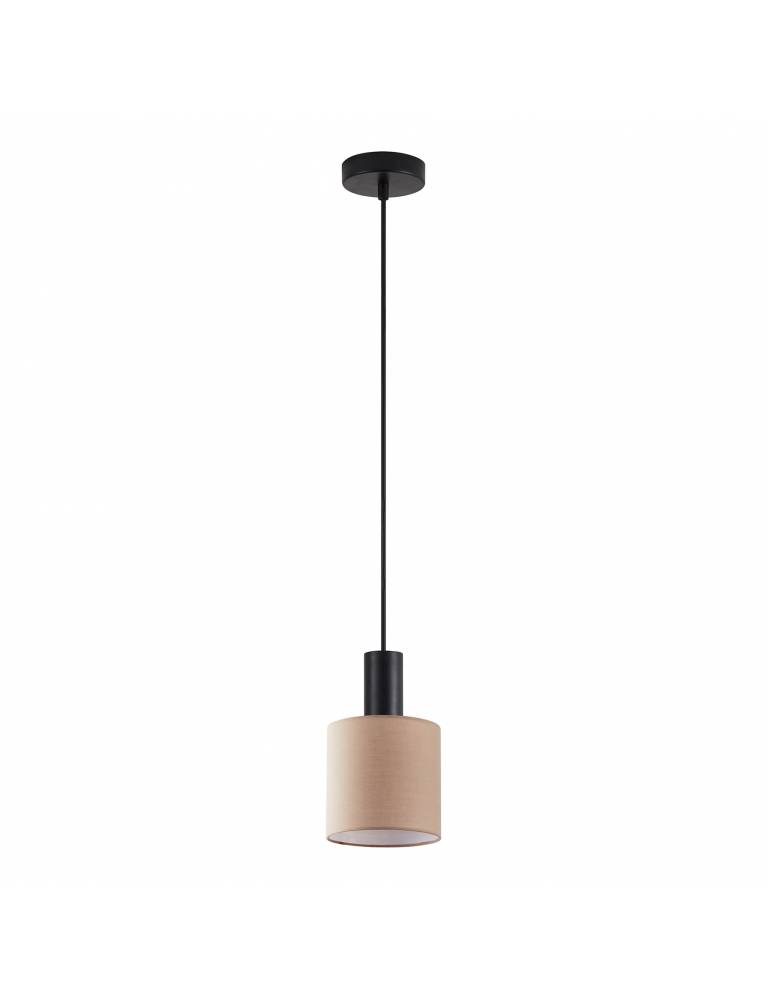 SE21-BL-4-SH3 ADEPT TUBE Black Pendant Brown Fabric Shade+