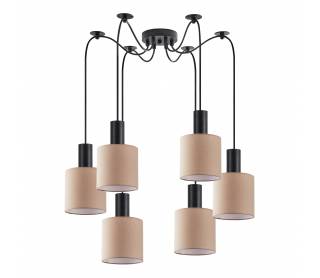 SE21-BL-4-BL6-SH3 ADEPT TUBE Black Pendant Brown Fabric Shade+