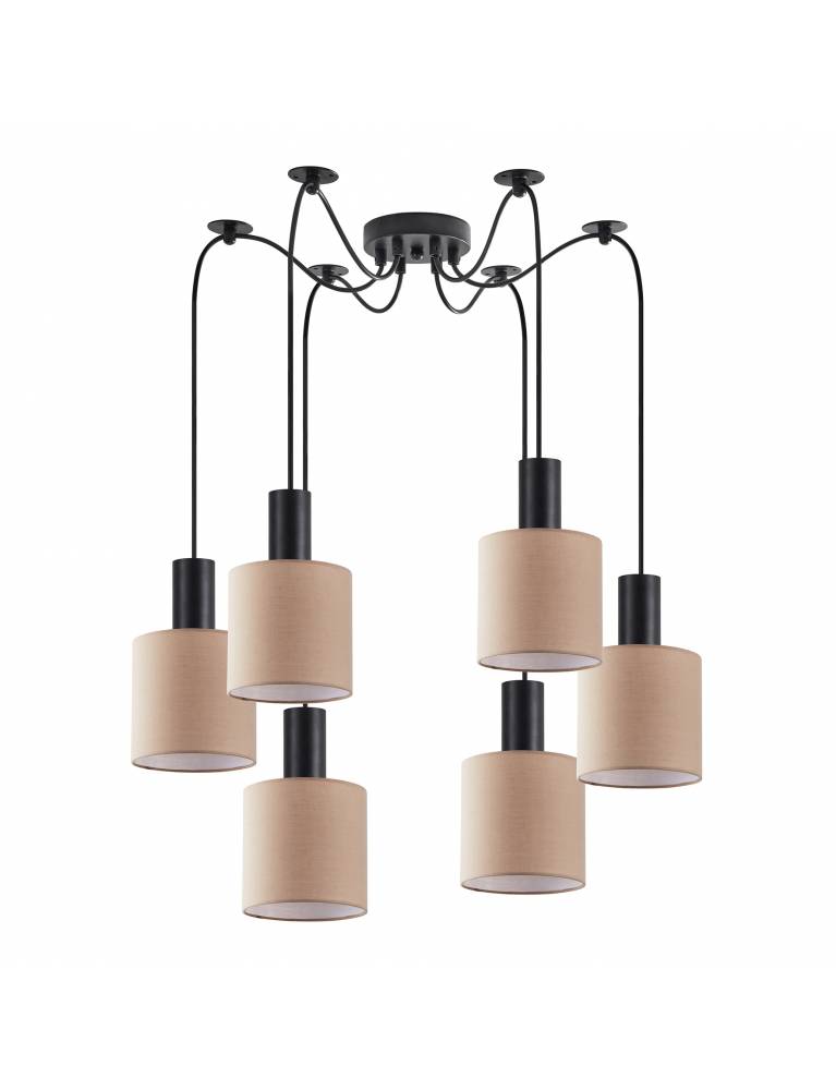 SE21-BL-4-BL6-SH3 ADEPT TUBE Black Pendant Brown Fabric Shade+