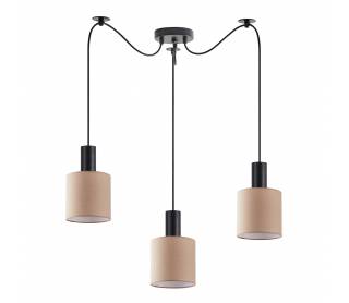 SE21-BL-4-BL3-SH3 ADEPT TUBE Black Pendant Brown Fabric Shade+