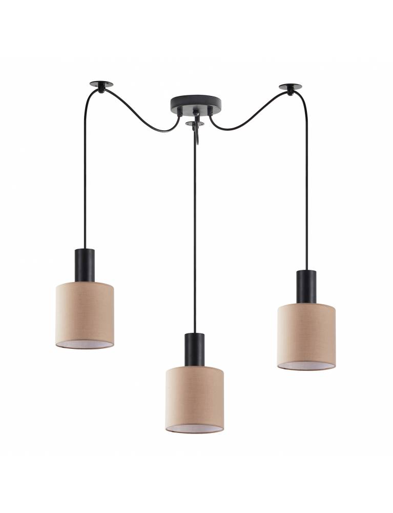 SE21-BL-4-BL3-SH3 ADEPT TUBE Black Pendant Brown Fabric Shade+