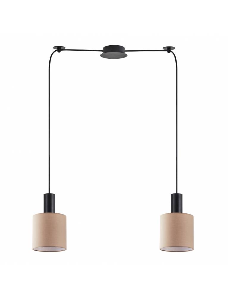 SE21-BL-4-BL2-SH3 ADEPT TUBE Black Pendant Brown Fabric Shade+