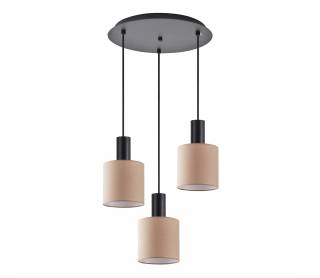 SE21-BL-4-3BL-SH3 ADEPT TUBE Black Pendant Brown Fabric Shade+