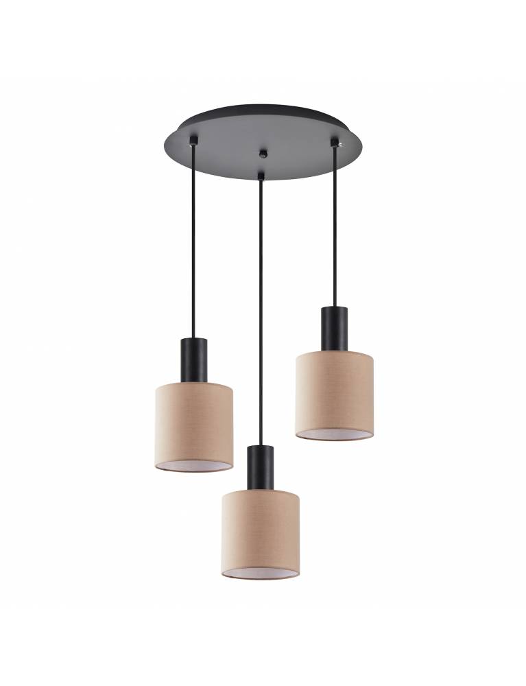 SE21-BL-4-3BL-SH3 ADEPT TUBE Black Pendant Brown Fabric Shade+