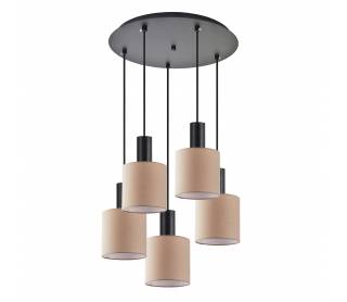 SE21-BL-4-5BL-SH3 ADEPT TUBE Black Pendant Brown Fabric Shade+