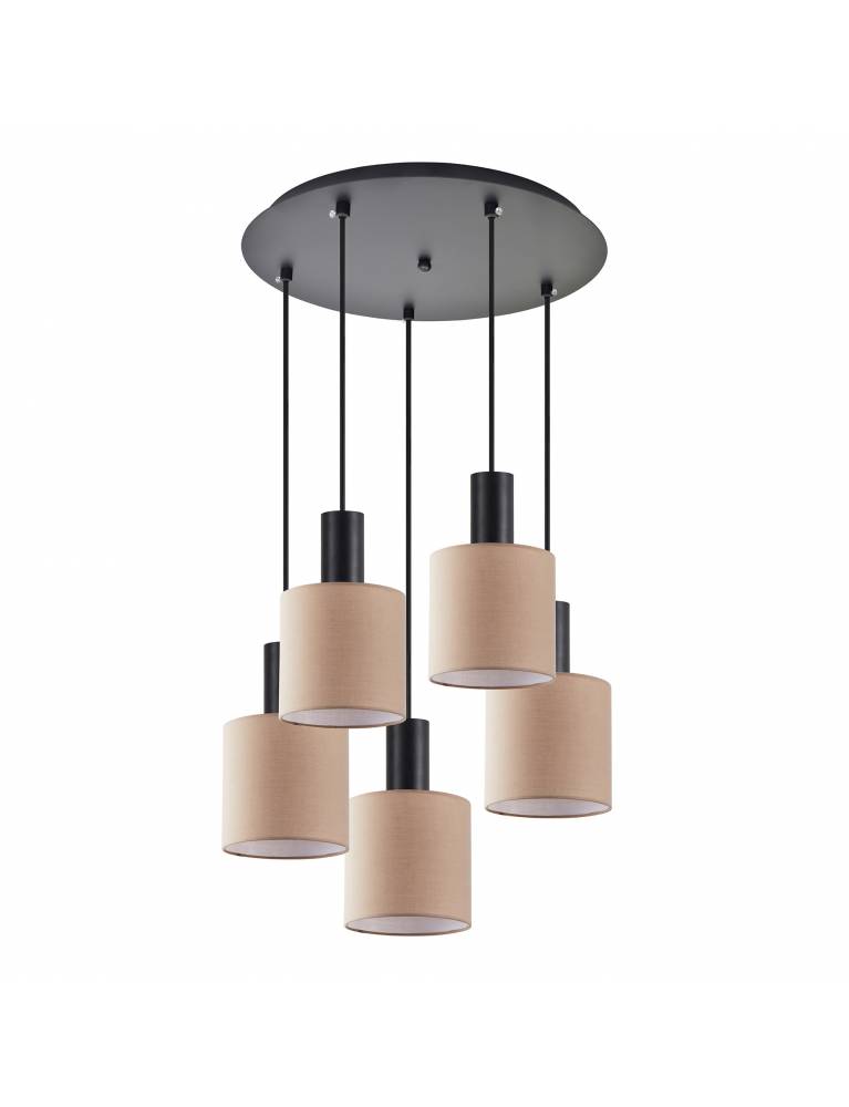 SE21-BL-4-5BL-SH3 ADEPT TUBE Black Pendant Brown Fabric Shade+