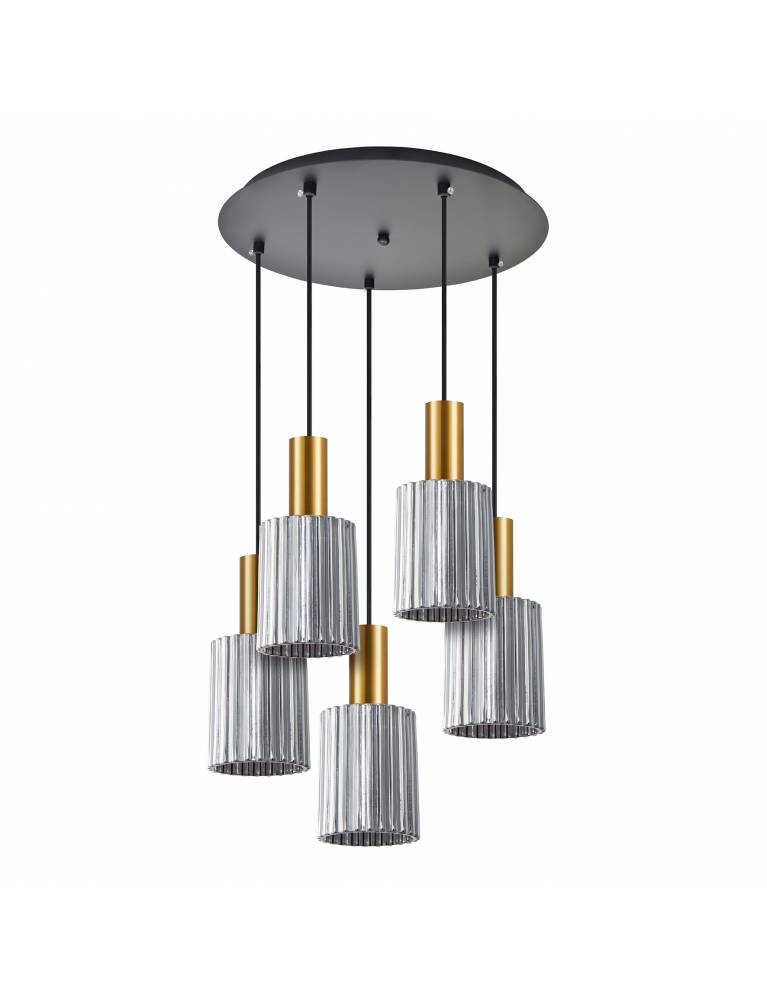 SE21-GM-4-5BL-GL1 ADEPT TUBE Gold Matt Pendant Smoked Glass+