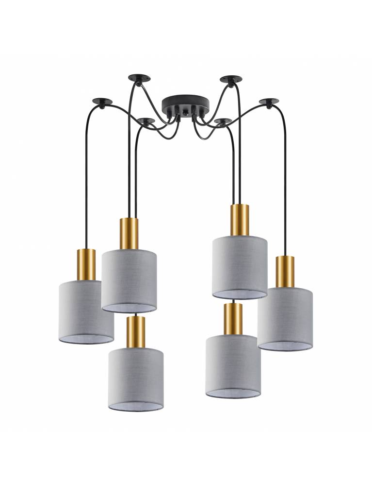 SE21-GM-4-BL6-SH2 ADEPT TUBE Gold Matt Pendant Grey Fabric Shade+