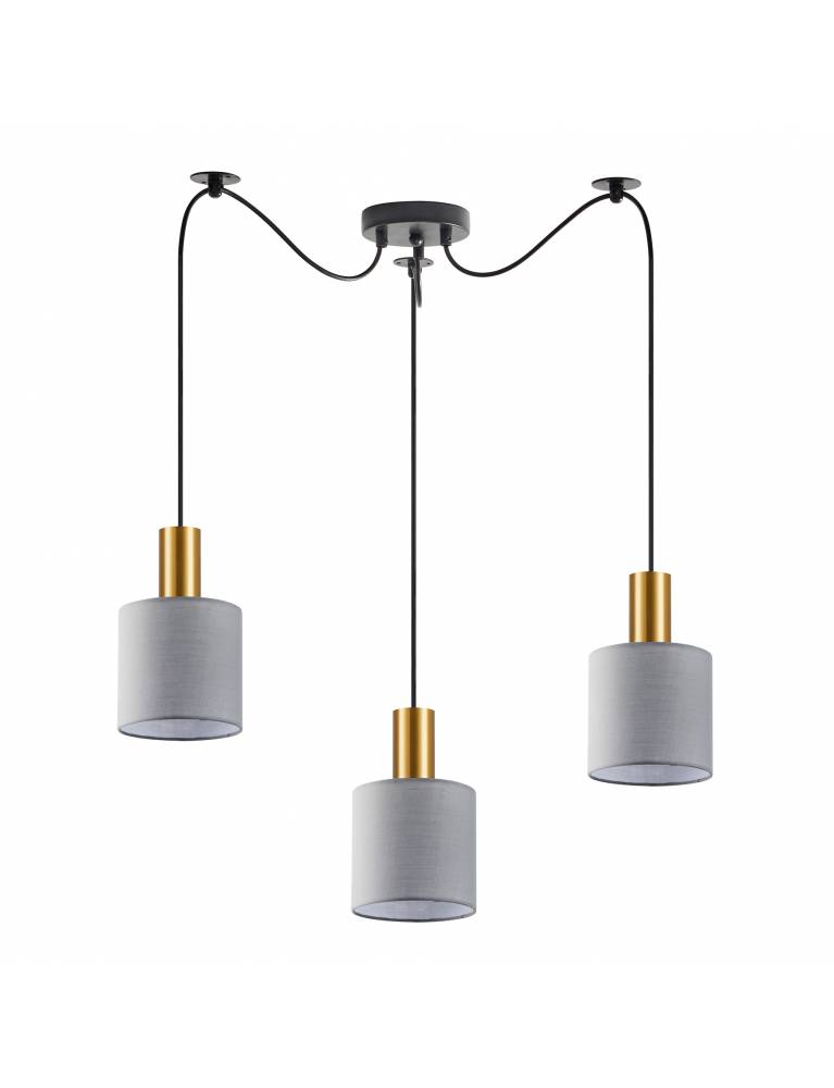 SE21-GM-4-BL3-SH2 ADEPT TUBE Gold Matt Pendant Grey Fabric Shade+