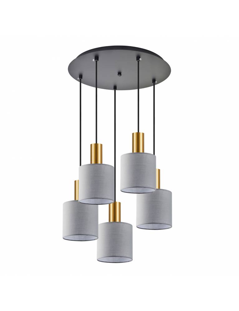 SE21-GM-4-5BL-SH2 ADEPT TUBE Gold Matt Pendant Grey Fabric Shade+