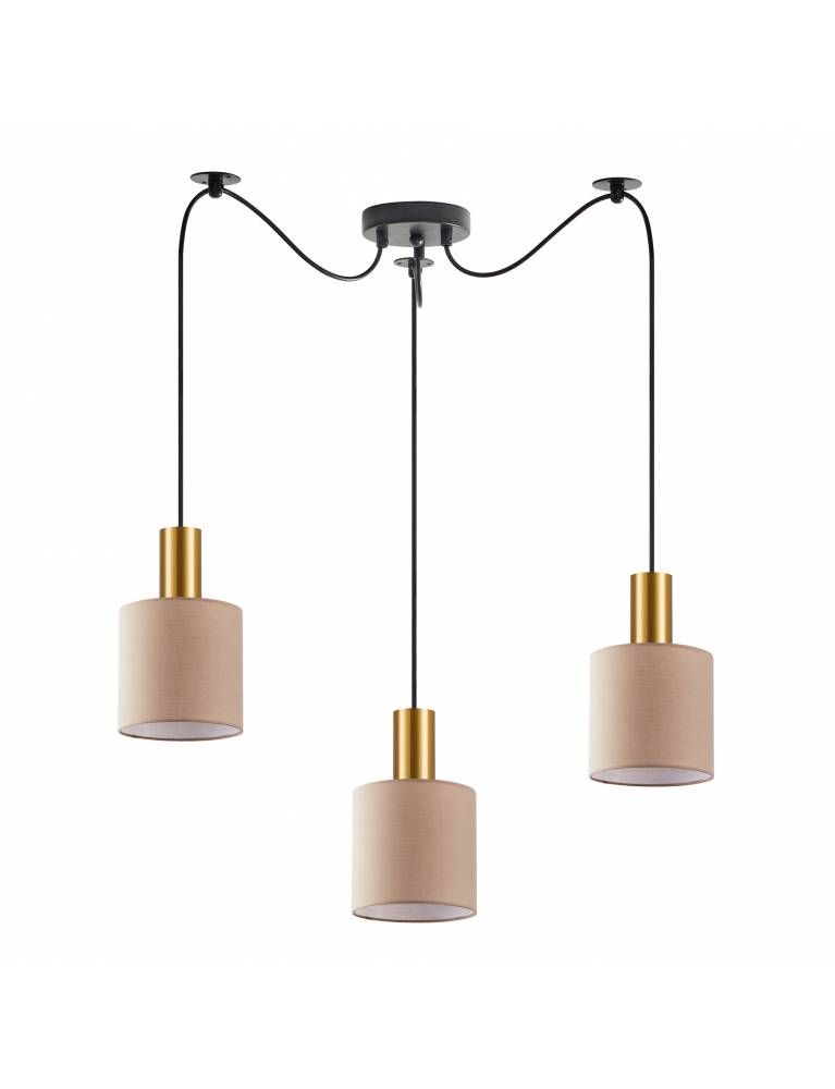 SE21-GM-4-BL3-SH3 ADEPT TUBE Gold Matt Pendant Brown Fabric Shade+