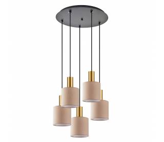 SE21-GM-4-5BL-SH3 ADEPT TUBE Gold Matt Pendant Brown Fabric Shade+