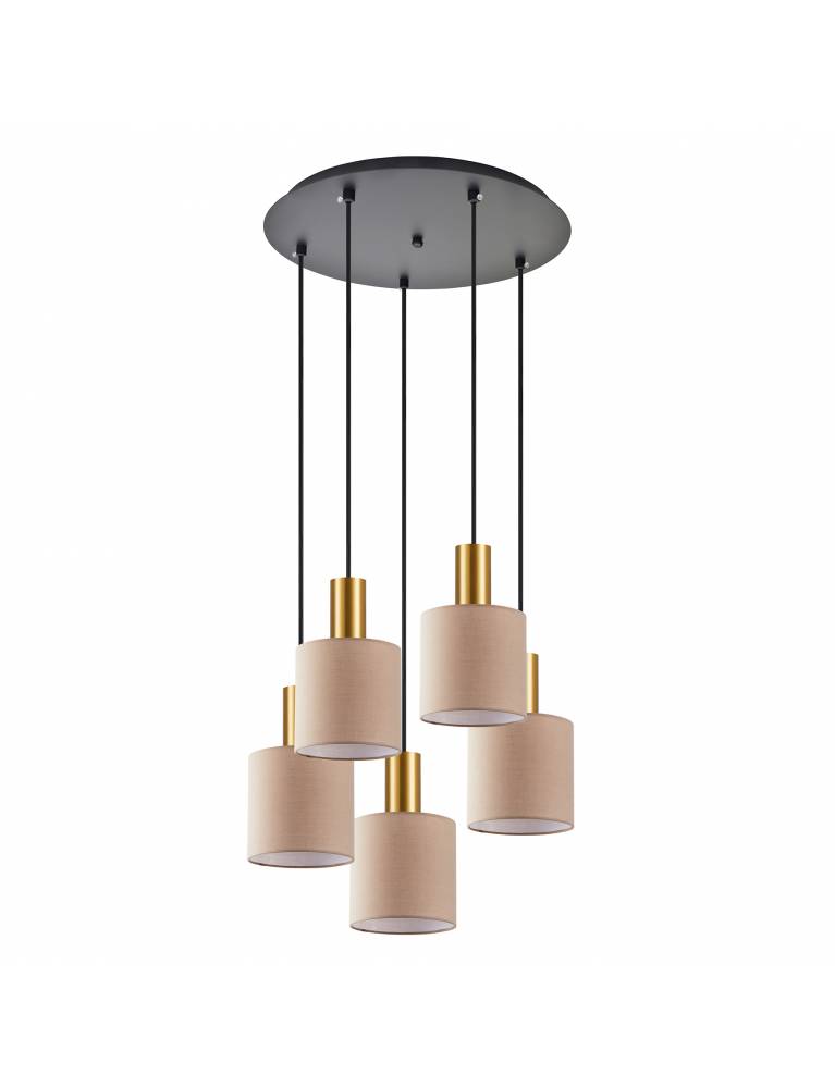 SE21-GM-4-5BL-SH3 ADEPT TUBE Gold Matt Pendant Brown Fabric Shade+