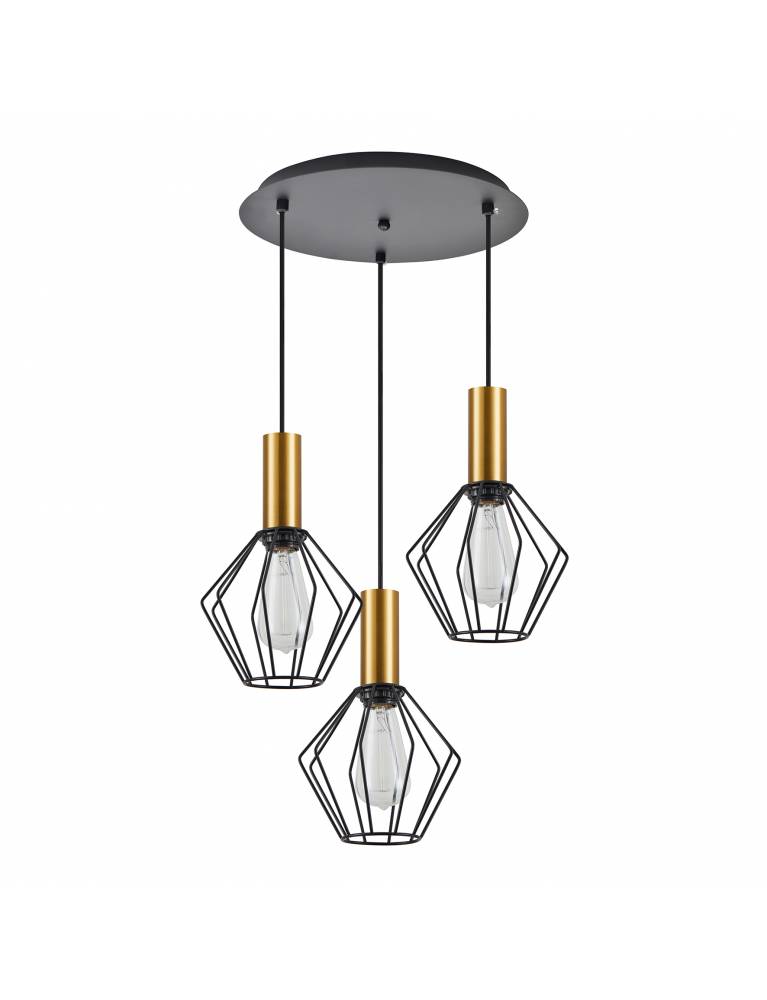 SE21-GM-4-3BL-GR1 ADEPT TUBE Gold Matt Pendant Black Metal Grid+