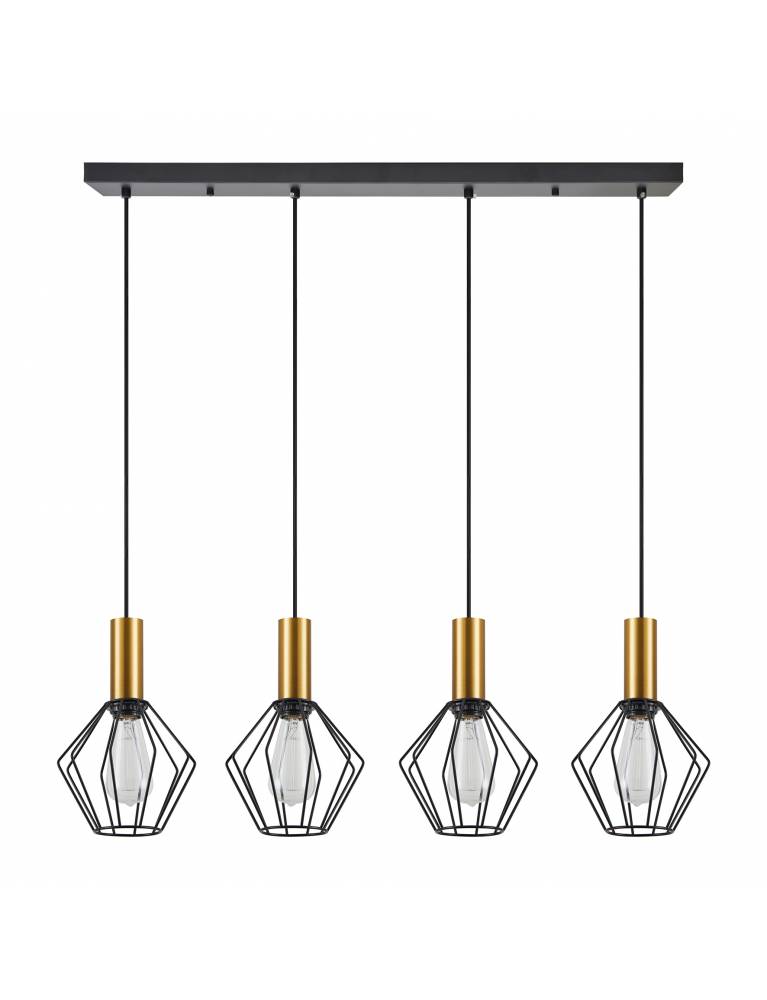 SE21-GM-4-4BL-GR1 ADEPT TUBE Gold Matt Pendant Black Metal Grid+