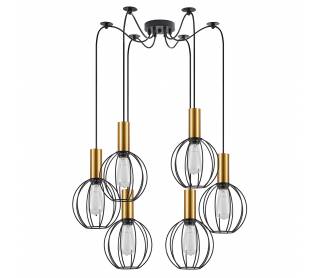 SE21-GM-4-BL6-GR1 ADEPT TUBE Gold Matt Pendant Black Metal Grid+