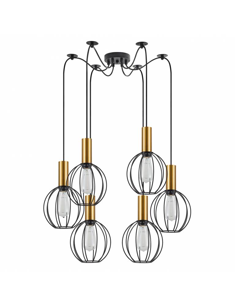 SE21-GM-4-BL6-GR1 ADEPT TUBE Gold Matt Pendant Black Metal Grid+