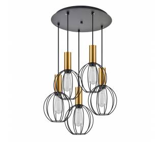 SE21-GM-4-5BL-GR1 ADEPT TUBE Gold Matt Pendant Black Metal Grid+