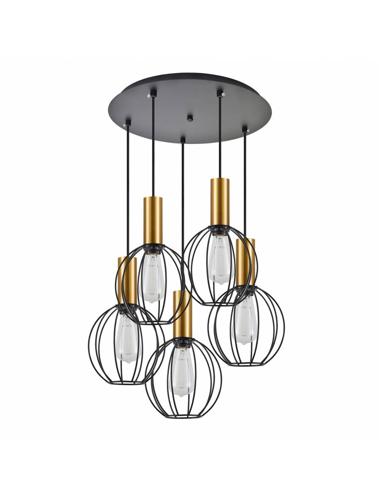 SE21-GM-4-5BL-GR1 ADEPT TUBE Gold Matt Pendant Black Metal Grid+