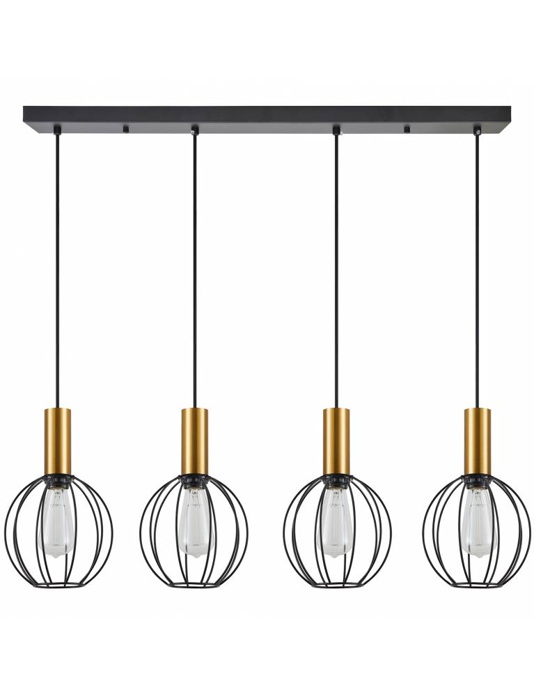 SE21-GM-4-4BL-GR1 ADEPT TUBE Gold Matt Pendant Black Metal Grid+