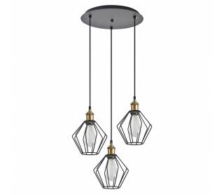 SE21-BR-10-3BL-GR1 MAGNUM Bronze Metal Pendant Black Metal Grid with Black Fabric Cable+