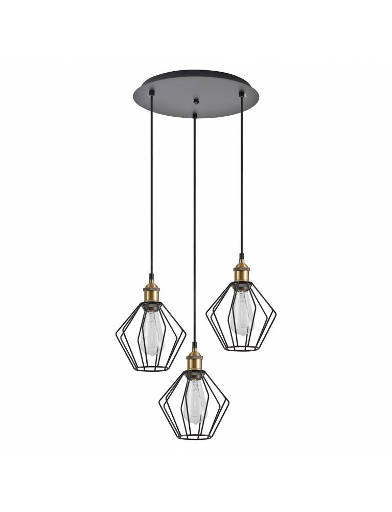 SE21-BR-10-3BL-GR1 MAGNUM Bronze Metal Pendant Black Metal Grid with Black Fabric Cable+