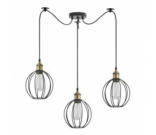 SE21-BR-10-BL3-GR2 MAGNUM Bronze Metal Pendant Black Metal Grid with Black Fabric Cable+