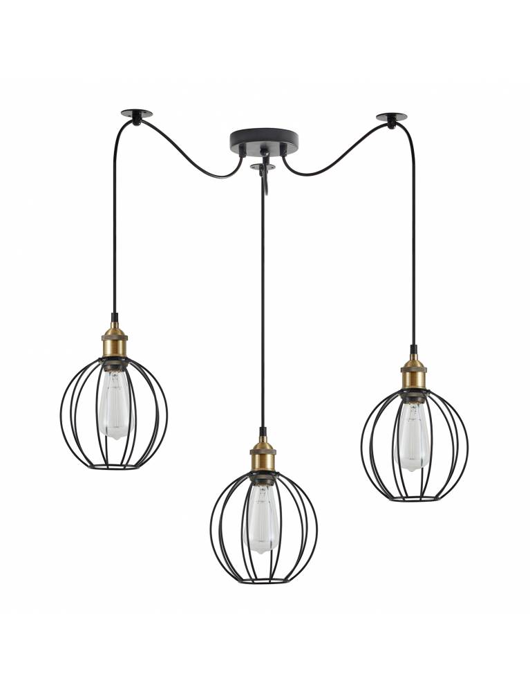 SE21-BR-10-BL3-GR2 MAGNUM Bronze Metal Pendant Black Metal Grid with Black Fabric Cable+