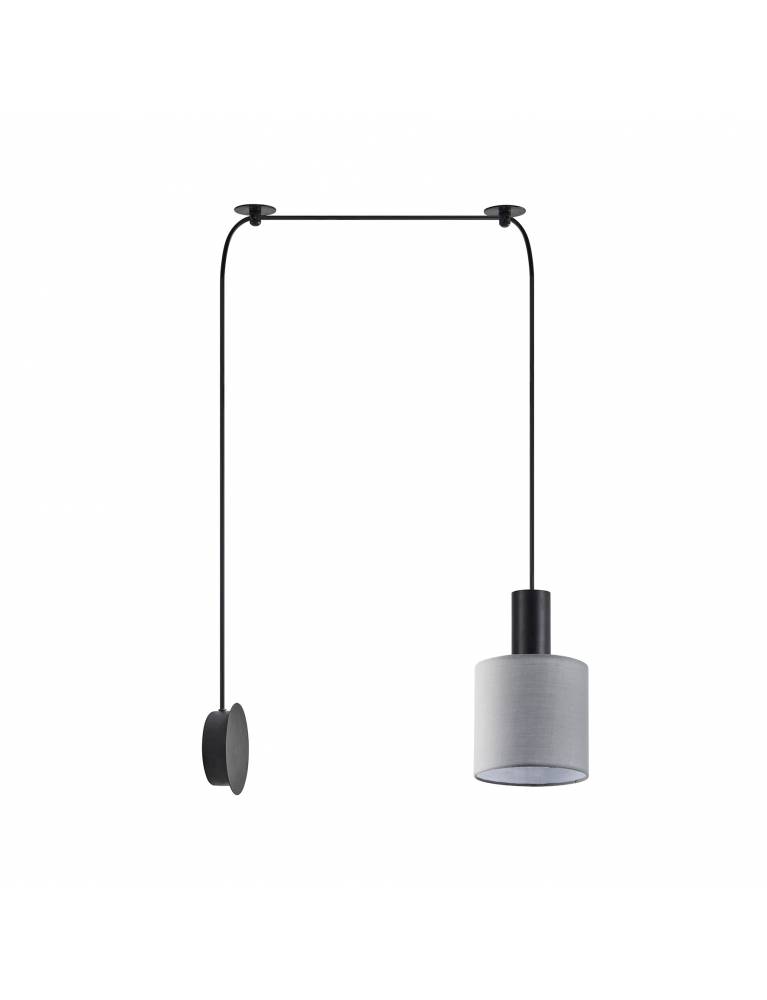 SE21-BL-4-NM1W-SH2 ADEPT TUBE Black Matt Wall Lamp Grey Fabric Shade+