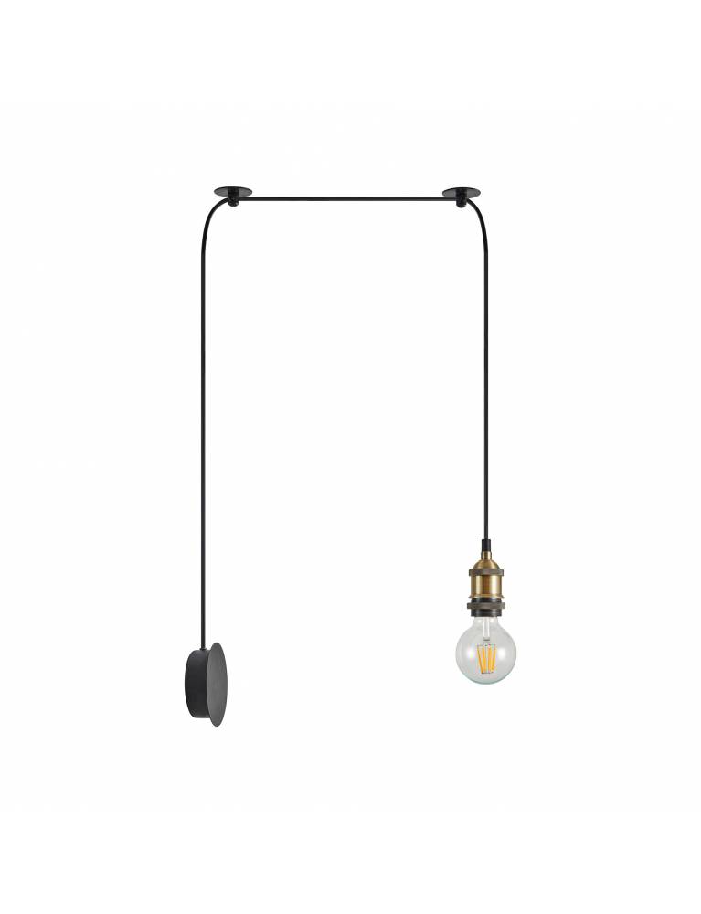 SE21-BR-10-BL1W MAGNUM Bronze Metal Wall Lamp with Black Fabric Cable+