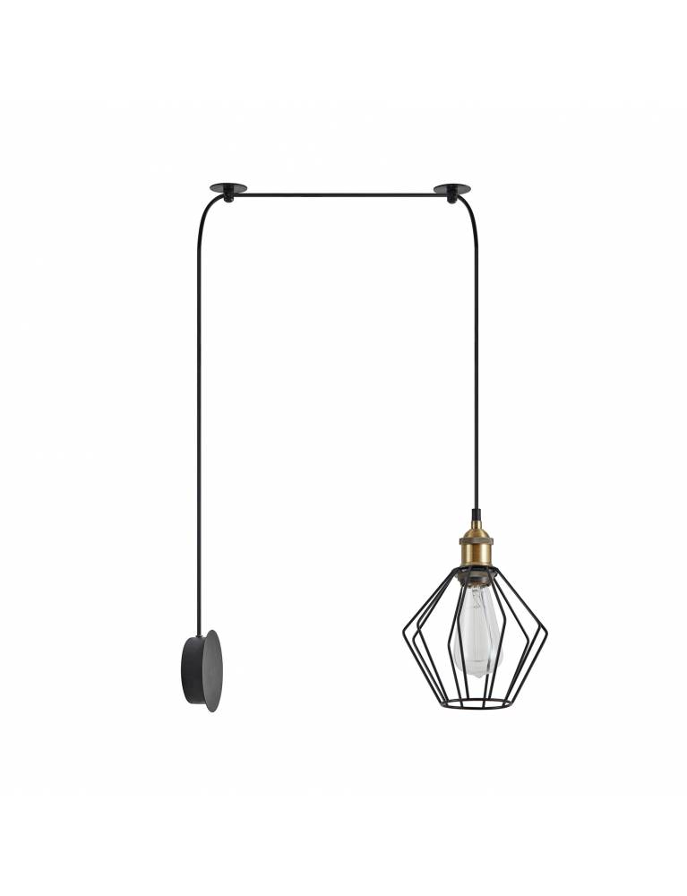 SE21-BR-10-BL1W-GR1 MAGNUM Bronze Metal Wall Lamp with Black Fabric Cable and Metal Grid+ 1Z2