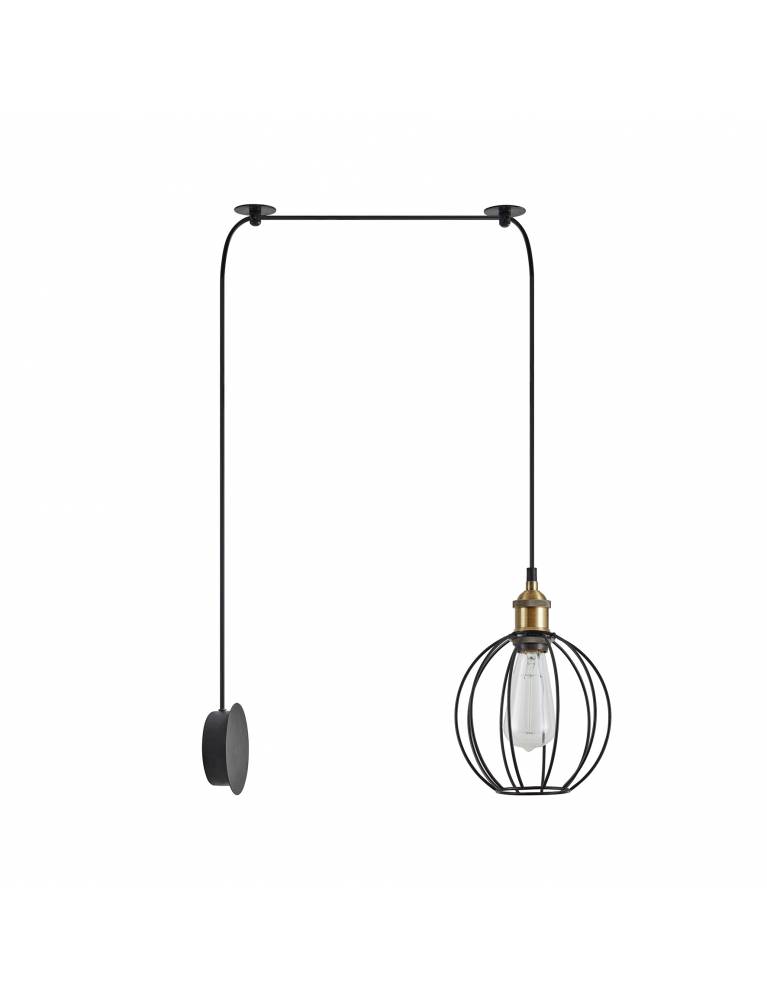 SE21-BR-10-BL1W-GR2 MAGNUM Bronze Metal Wall Lamp with Black Fabric Cable and Metal Grid+