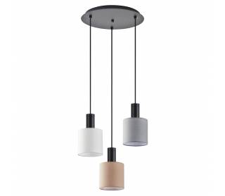 SE21-BL-4-3BL-SH123 ADEPT FLEX Black Pendant White, Grey, Brown Fabric Shade+