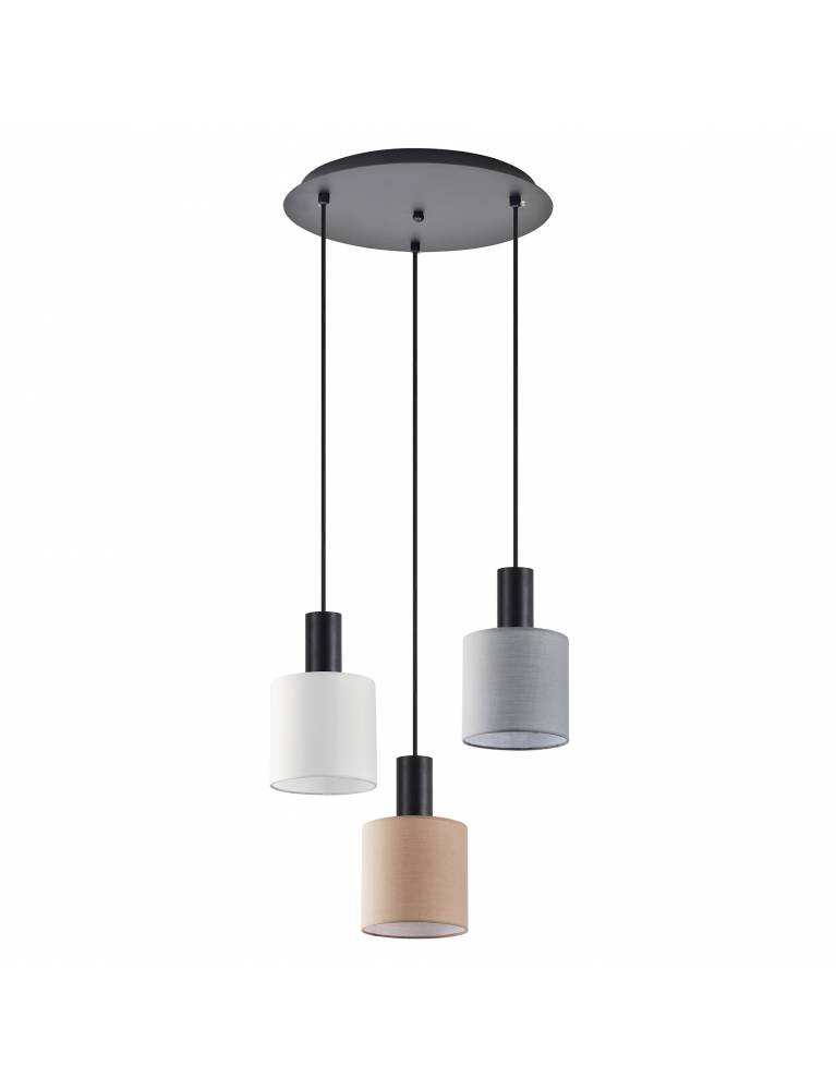 SE21-BL-4-3BL-SH123 ADEPT FLEX Black Pendant White, Grey, Brown Fabric Shade+