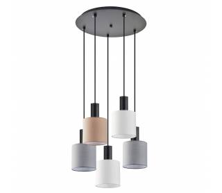 SE21-BL-4-5BL-SH123 ADEPT FLEX Black Pendant White, Grey, Brown Fabric Shade+