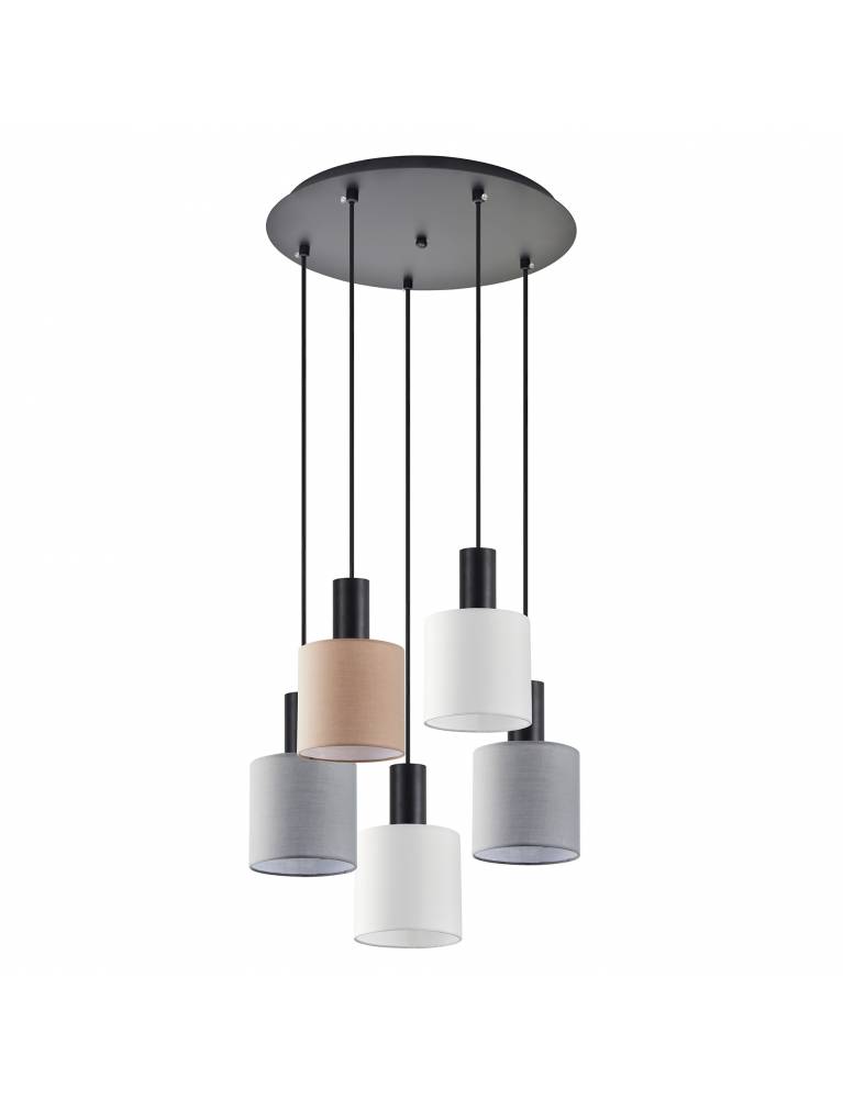 SE21-BL-4-5BL-SH123 ADEPT FLEX Black Pendant White, Grey, Brown Fabric Shade+